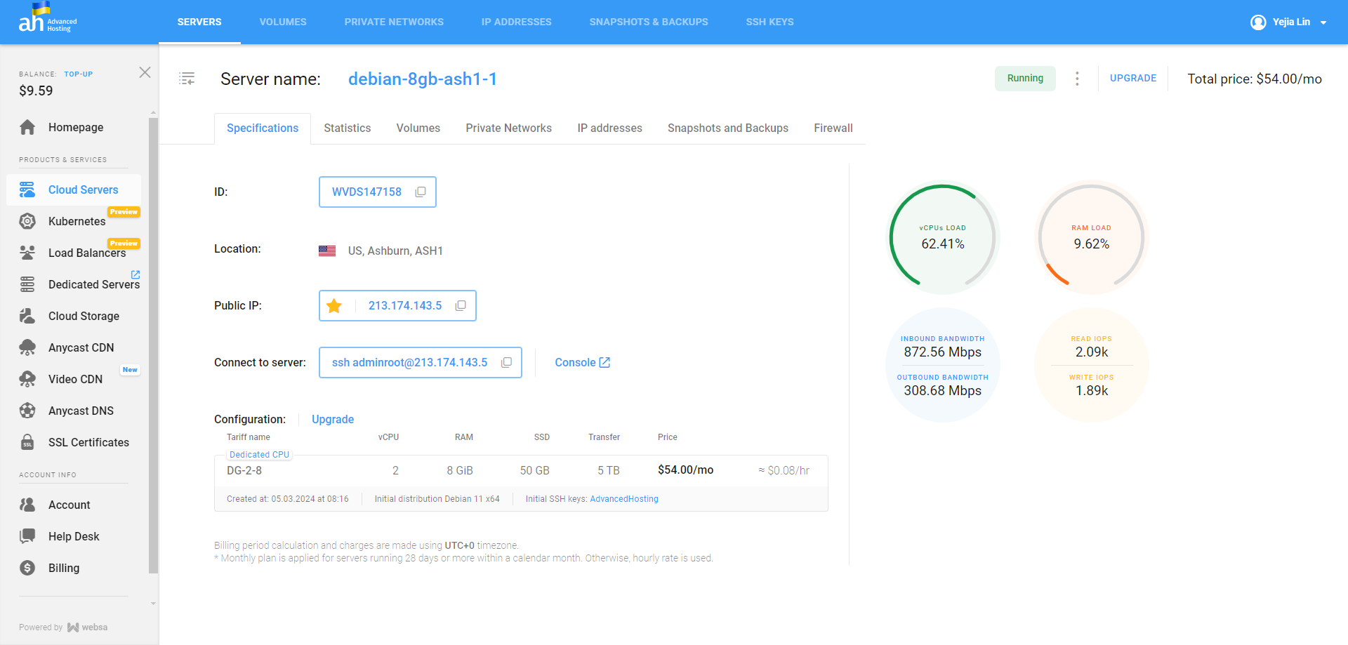 AdvancedHosting USA Ashburn AMD EPYC 7552 Dedicated CPU Cloud Server Test and Review
