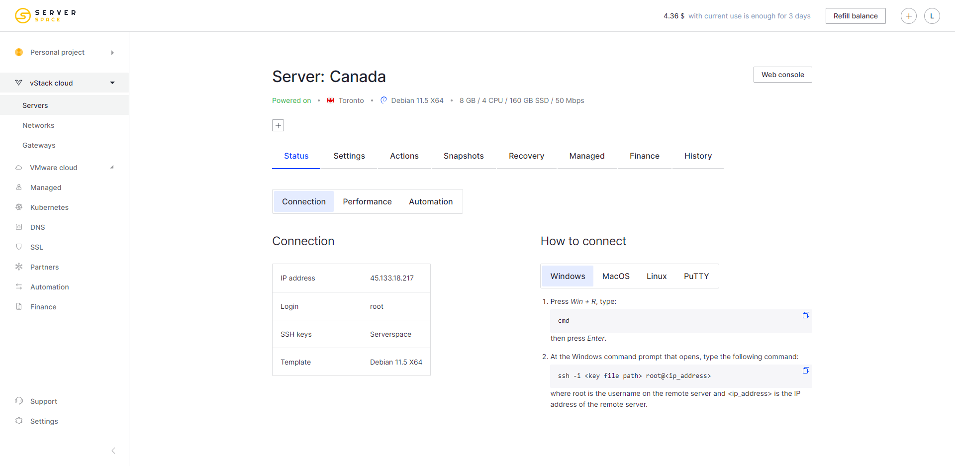 Serverspace Canada Toronto vStack Cloud Unlimited Traffic VPS Test and Review
