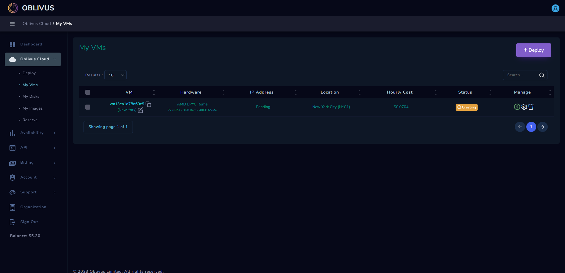 Oblivus United States New York AMD EPYC Rome Virtual Machine Test and Review