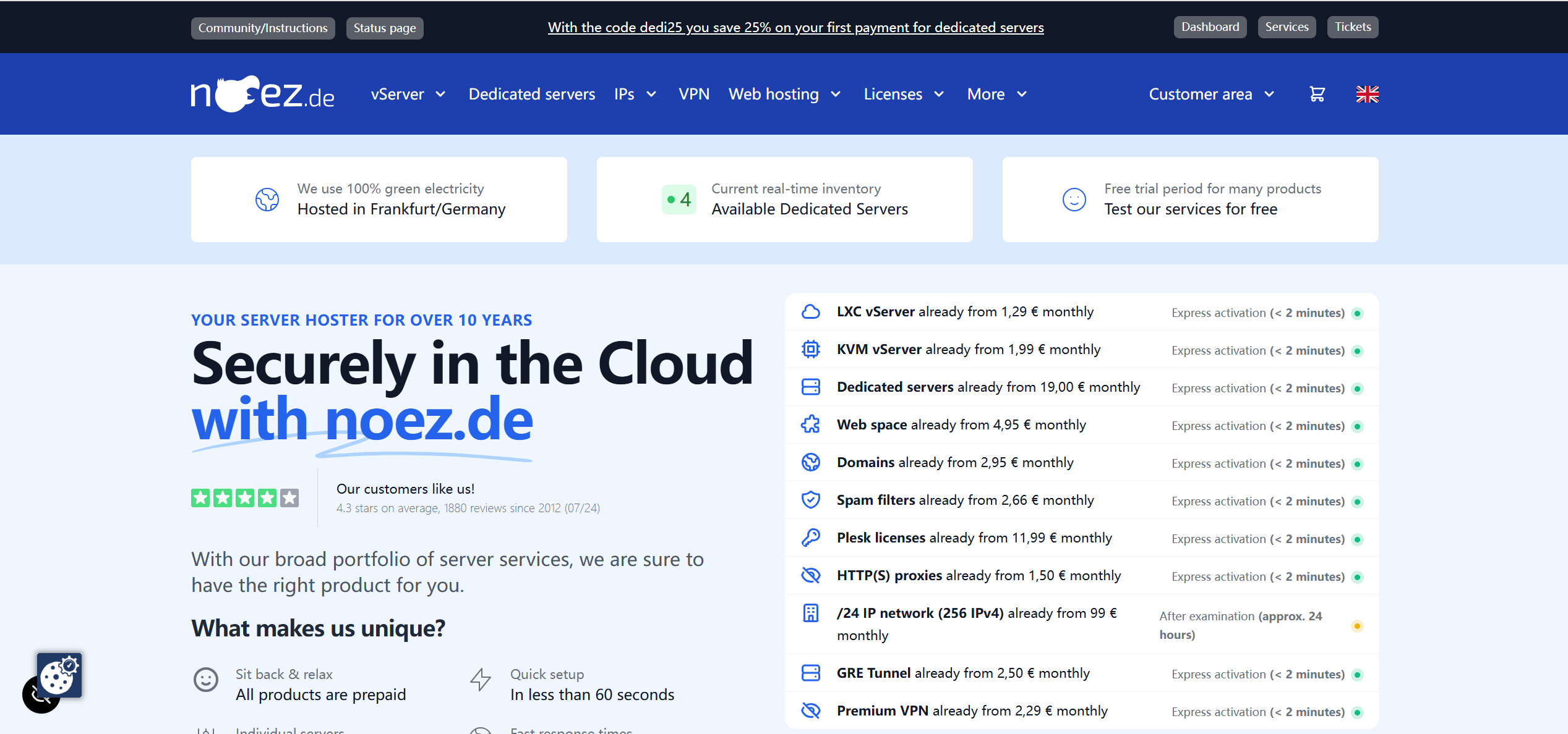 noez.de Germany Frankfurt DDoS Protection Prepaid KVM vServer Test and Review