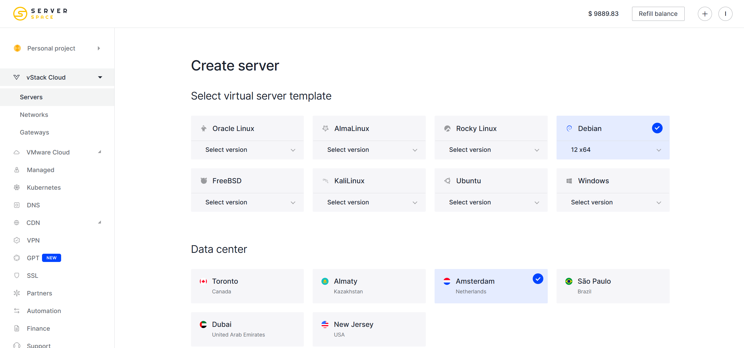 Serverspace 6 Locations Unlimited Traffic Pay-as-you-go vStack Cloud VMs Test and Review
