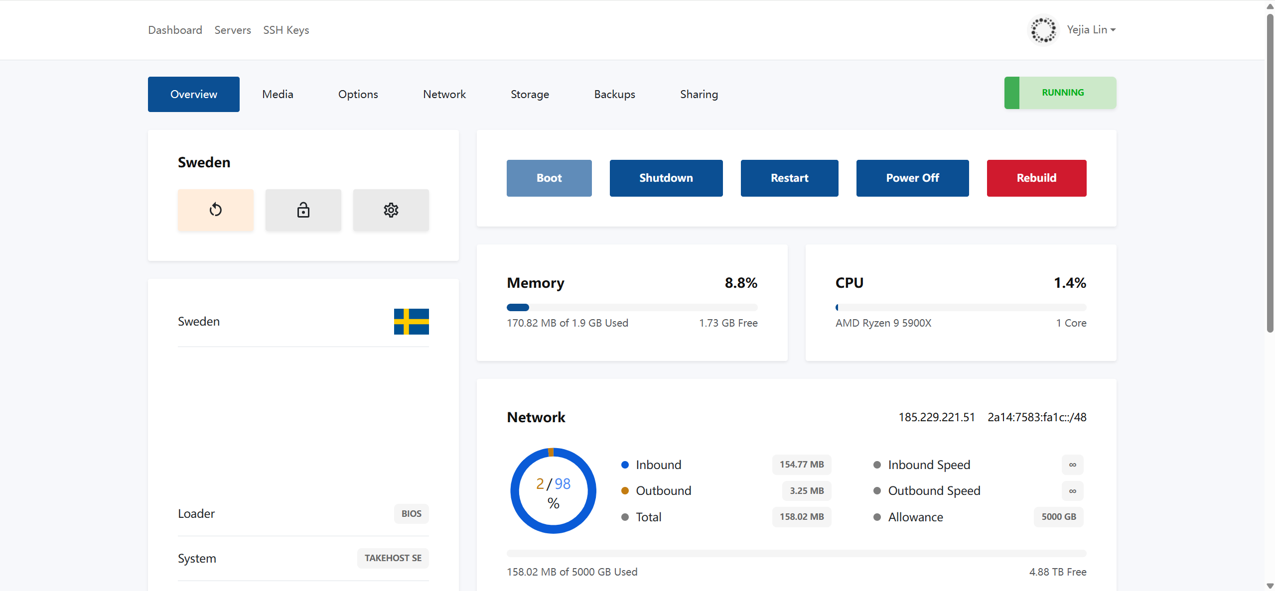 TakeHost Sweden Stockholm AMD Ryzen 9 5900X High-performance VPS Test and Review