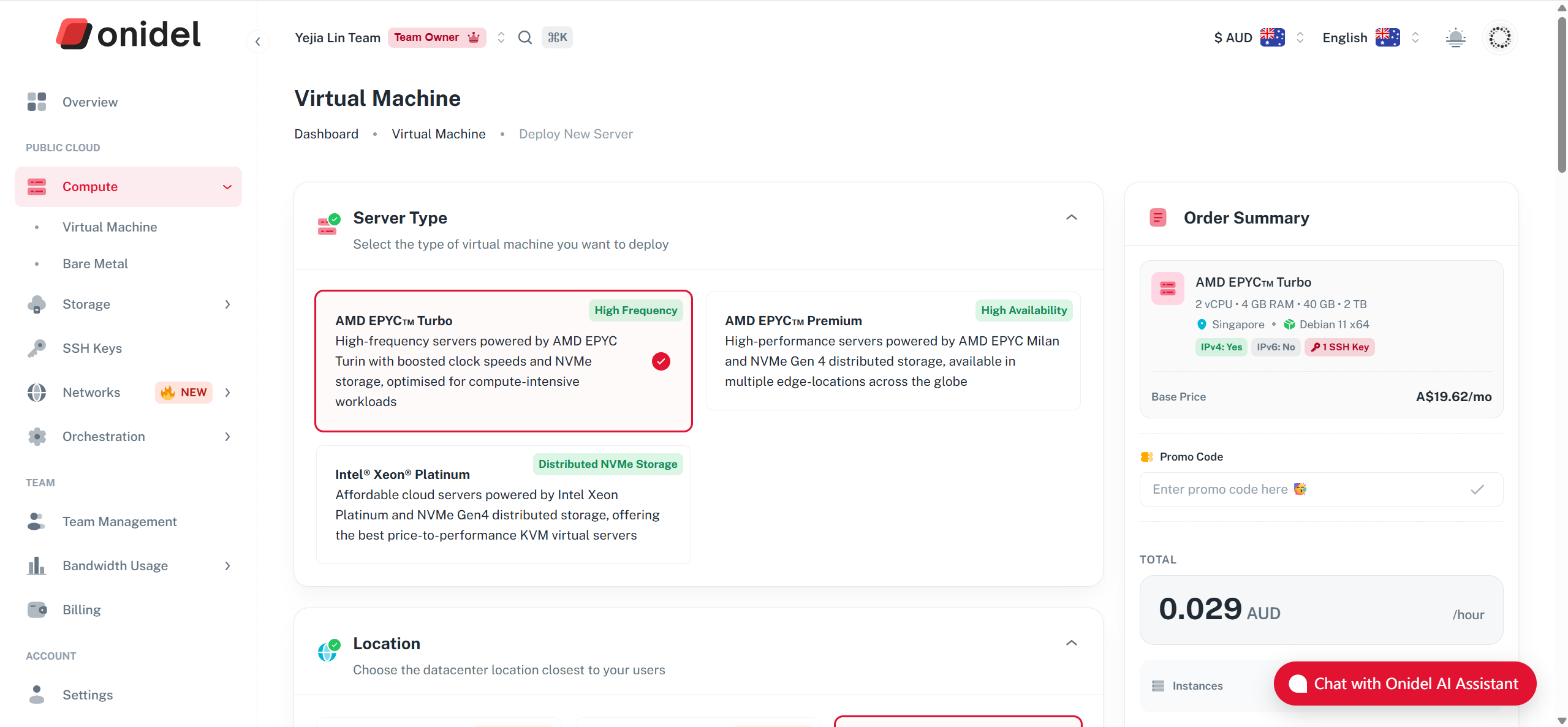 Onidel Singapore AMD EPYC 9375F Hourly Billing Premium Cloud VPS Test and Review
